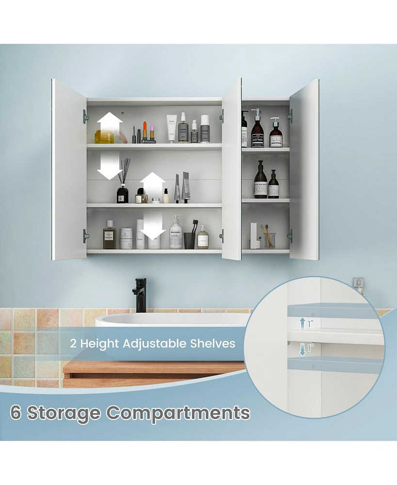 Slickblue Frameless Bathroom Wall Mounted Mirror Cabinet with 3 Doors and Adjustable Shelves