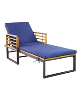 Slickblue Adjustable Cushioned Patio Chaise Lounge Chair with 4-Level Backrest-Navy