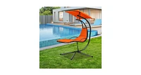 Slickblue Patio Hanging Hammock Chaise Lounge Chair with Canopy Cushion for Outdoors