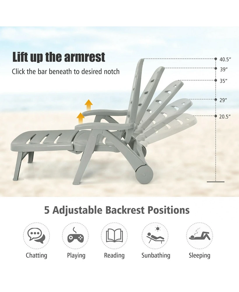 Slickblue 5 Position Adjustable Folding Lounger Chaise Chair on Wheels