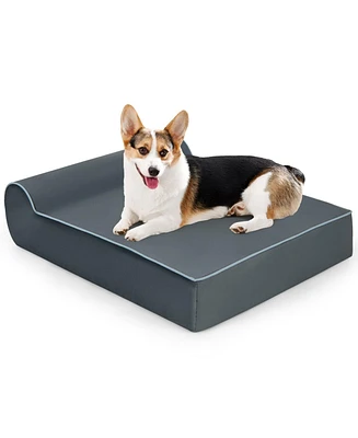 Slickblue Orthopedic Dog Bed with Headrest and Removable Washable Cover-Grey