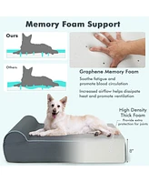 Slickblue Orthopedic Dog Bed with Headrest and Removable Washable Cover-Grey