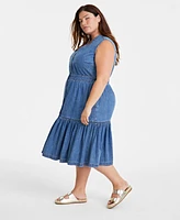 On 34th Trendy Plus Denim Tiered Midi Dress, Created for Macy's