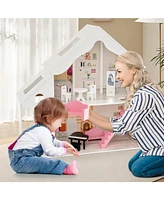 Slickblue Semi-Opened Diy Dollhouse with Simulated Rooms and Furniture Set-White