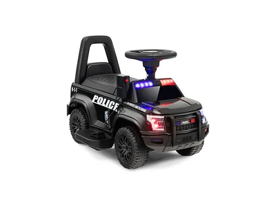 Slickblue 6V Kids Ride On Police Car with Real Megaphone and Siren Flashing Lights-Black