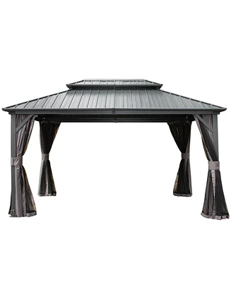 Mondawe Hardtop Gazebo Outdoor Aluminum Gazebos Grill with Galvanized Steel Double Canopy for Patios Deck Backyard,Curtains&Netting