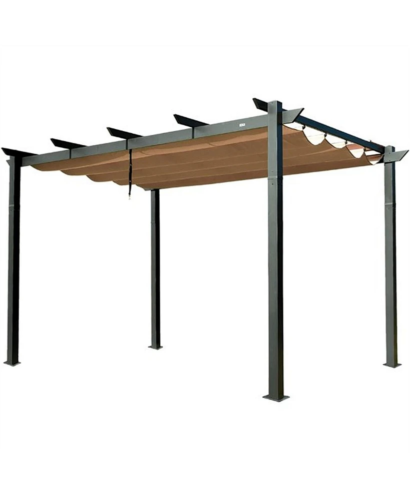 Mondawe 10 ft. x 13 ft. Dark Gray Polyester Outdoor Patio Gazebo Steel Frame Grape Pergola with Retractable Shade Canopy