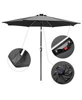 10 Ft Solar Powered Patio Umbrella with Tilt and Crank Outdoor Parasol Garden