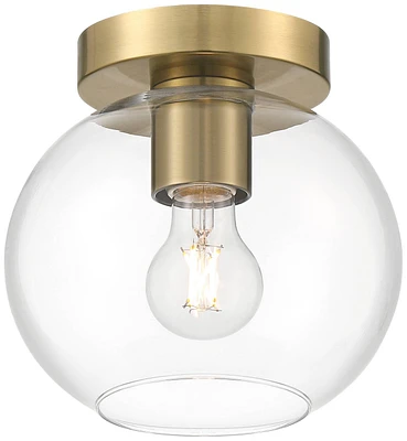 Possini Euro Design Kavin Modern Ceiling Light Semi Flush-Mount Fixture 8 3/4" Brass Gold Metal Clear Glass Shade for Bedroom Kitchen Living Family Ro