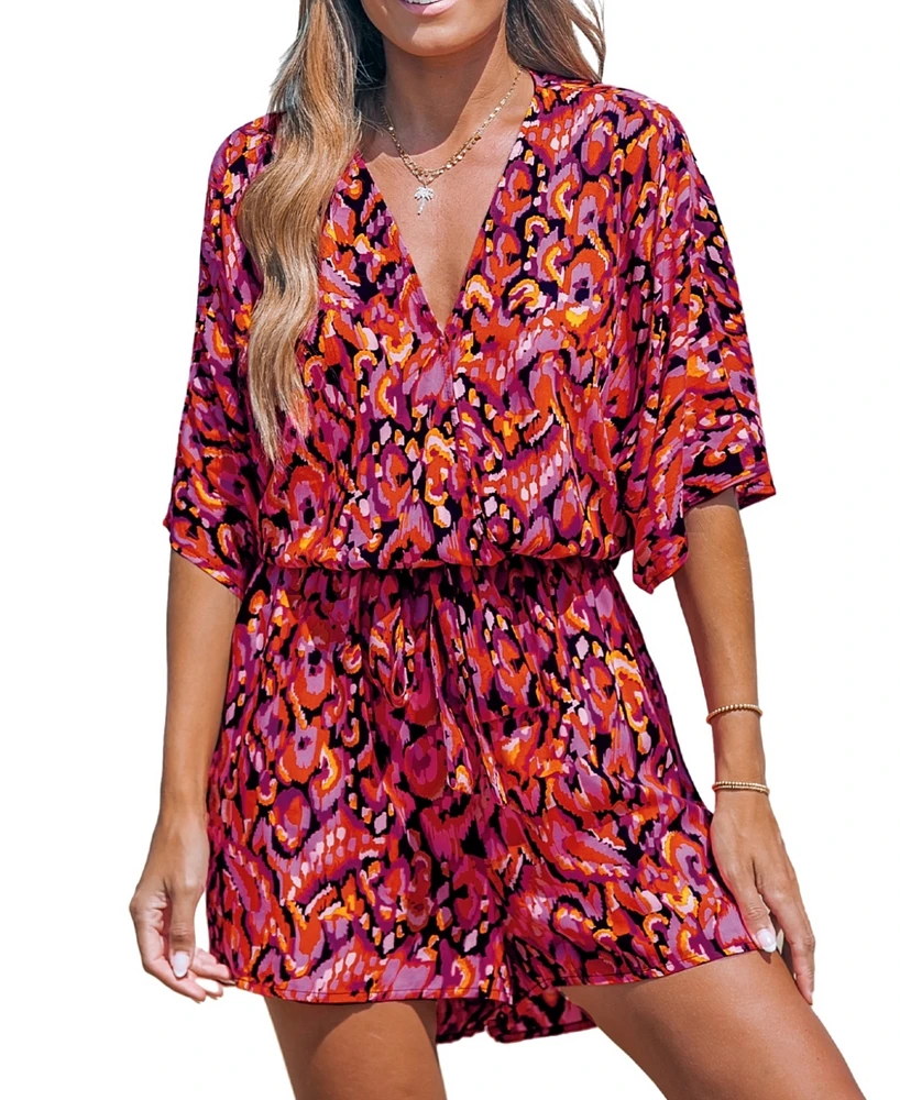 Cupshe Women's Pink Boho V-Neck Romper