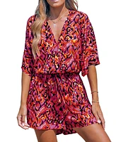 Cupshe Women's Pink Boho V-Neck Romper