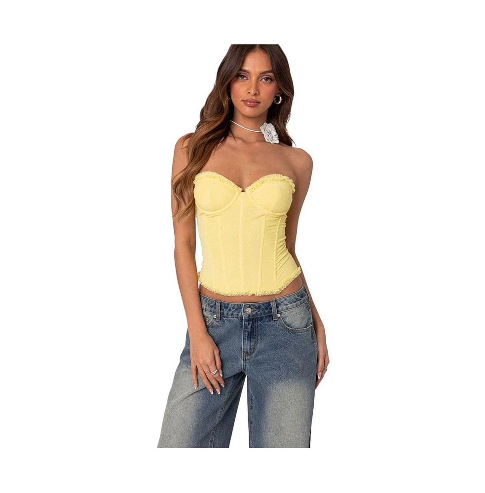 Edikted Women's Deirdre mesh lace up corset top