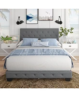 Chloe Linen Upholstered Platform Bed Frame with Adjustable Headboard