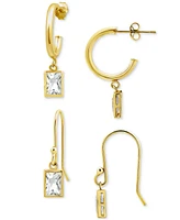 Giani Bernini 2-Pc. Set Cubic Zirconia Baguette Dangle Hoop & Drop Earrings, Created for Macy's