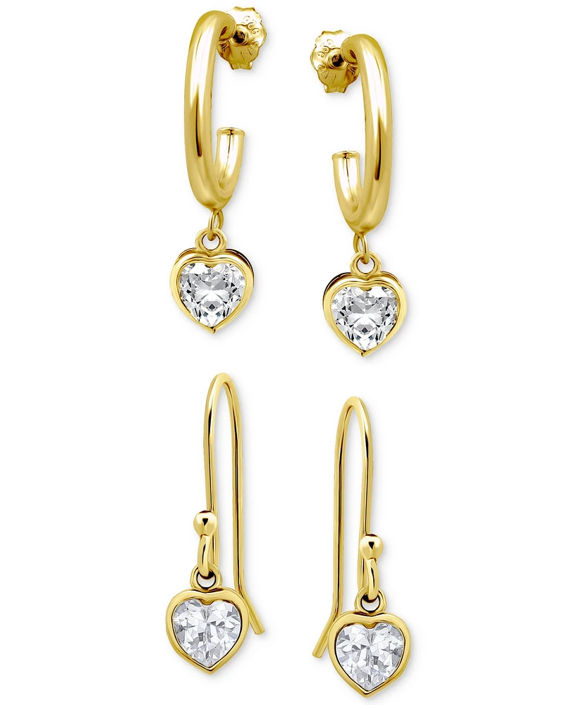 Giani Bernini 2-Pc. Set Cubic Zirconia Heart Dangle Hoop & Drop Earrings, Created for Macy's