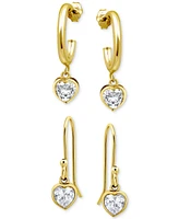 Giani Bernini 2-Pc. Set Cubic Zirconia Heart Dangle Hoop & Drop Earrings, Created for Macy's