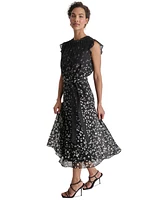 Dkny Women's Printed Ruffled Belted Midi Dress