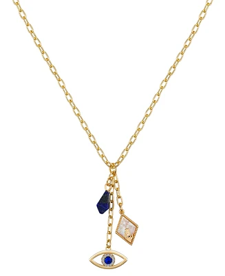 Unwritten Lapis Cubic Zirconia Mother of Pearl Evil Eye Hamsa Hand Charm Pendant Y-Necklace