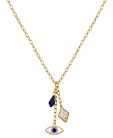 Unwritten Lapis Cubic Zirconia Mother of Pearl Evil Eye Hamsa Hand Charm Pendant Y-Necklace