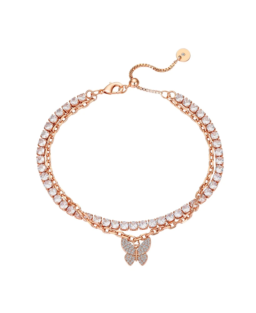 Unwritten Pink Cubic Zirconia Butterfly Double Strand Bracelet