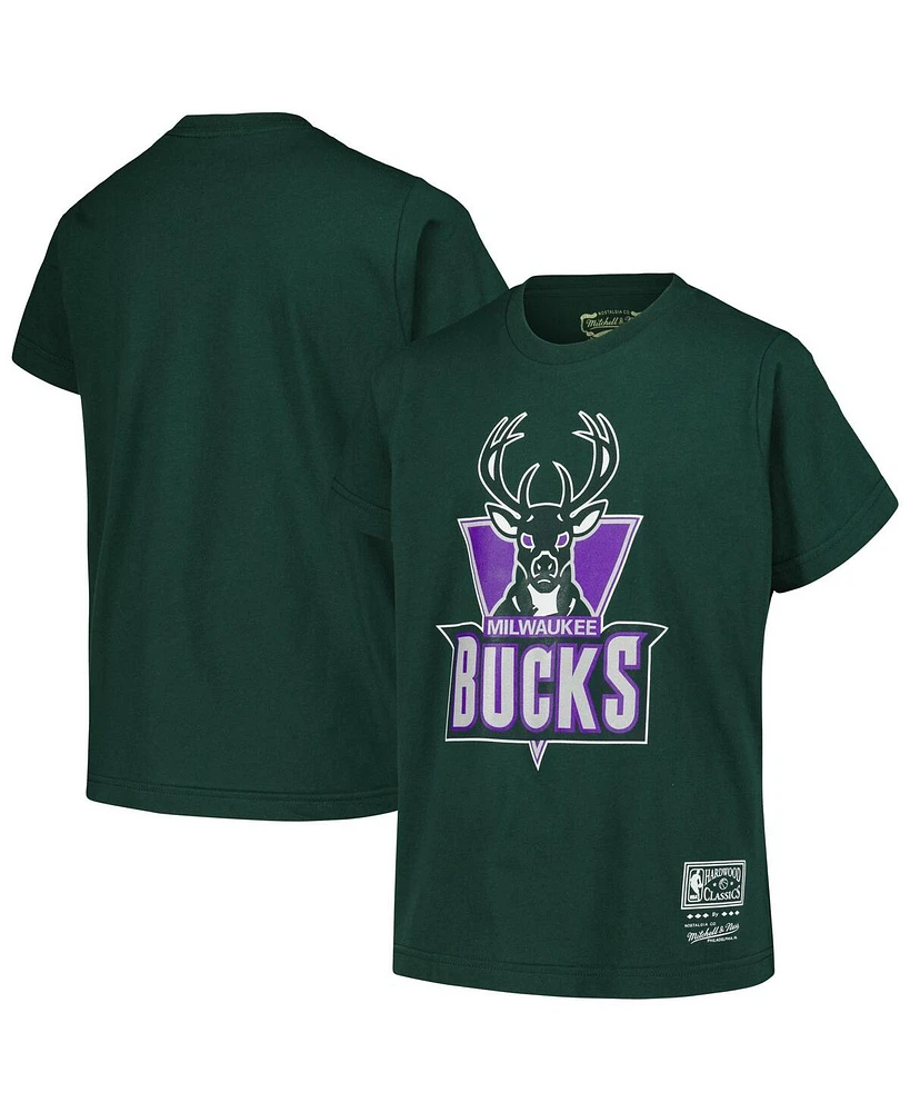 Mitchell & Ness Big Boys and Girls Hunter Milwaukee Bucks Hardwood Classics Retro Logo T-Shirt