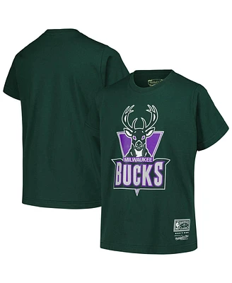 Mitchell & Ness Big Boys and Girls Hunter Milwaukee Bucks Hardwood Classics Retro Logo T-Shirt