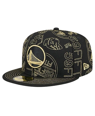 New Era Men's Black Golden State Warriors 59FIFTY Day Allover Print Stencil Fitted Hat
