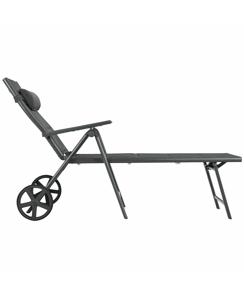 Slickblue Patio Reclining Chaise Lounge with Adjust Neck Pillow