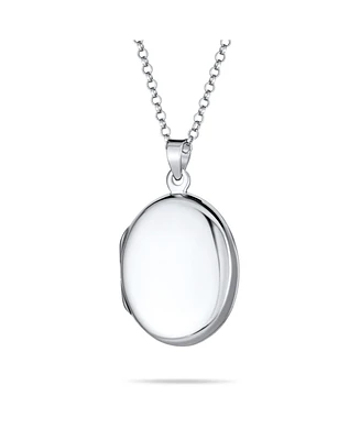 Bling Jewelry Simple Plain Flat Oval Photo Lockets For Women That Hold Pictures Polished .925 Silver Locket Necklace Pendant Medium