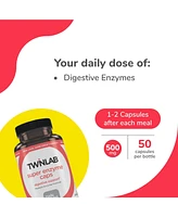 Twinlab Super Enzyme Caps - Constipation Supplement with Digestive Enzymes - 50 Capsules (Pack of 4)