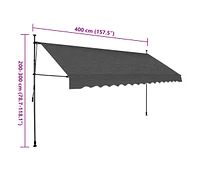 vidaXL Manual Retractable Awning with Led 157.5" Anthracite