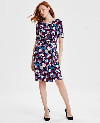 Kasper Petite Printed Faux-Wrap Sheath Dress