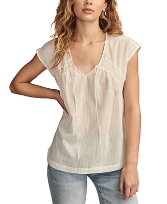 Lucky Brand Women's Striped Ruched Tie-Front Top