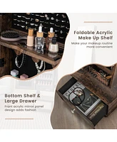 Sugift 47 Inch Lockable Jewelry Cabinet Armoire with 3-Color Led Lights-Coffee