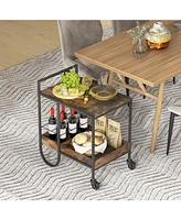 Sugift Rolling Buffet Serving Cart with Removable Metal Wire Wine Rack