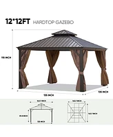 Mondawe 12x12ft Patio Gazebo Alu Gazebo with Steel Canopy Outdoor Permanent Hardtop Gazebo Canopy for Patio, Garden, Backyard