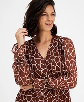 I.n.c. International Concepts Women's Animal-Print V-Neck Blouse, Created for Macy's