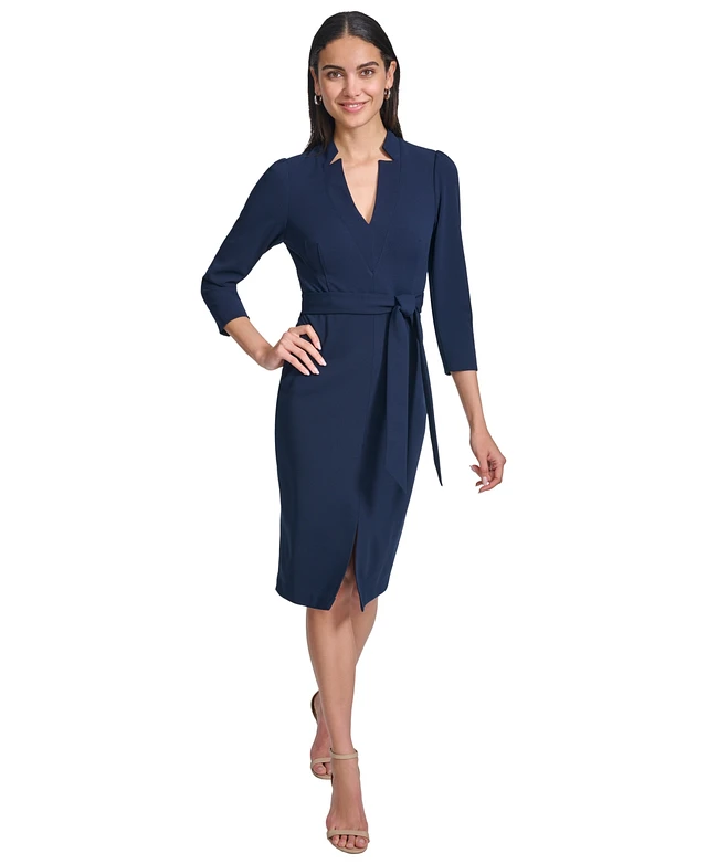 beautiful blue dress for wedding guest V Neck Ankle Length Short Sleeves Blue Wedding Guest Dress, Blue / M main image 0