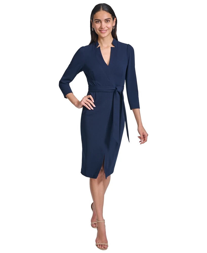 Calvin Klein Women's Belted 3/4-Sleeve Sheath Dress