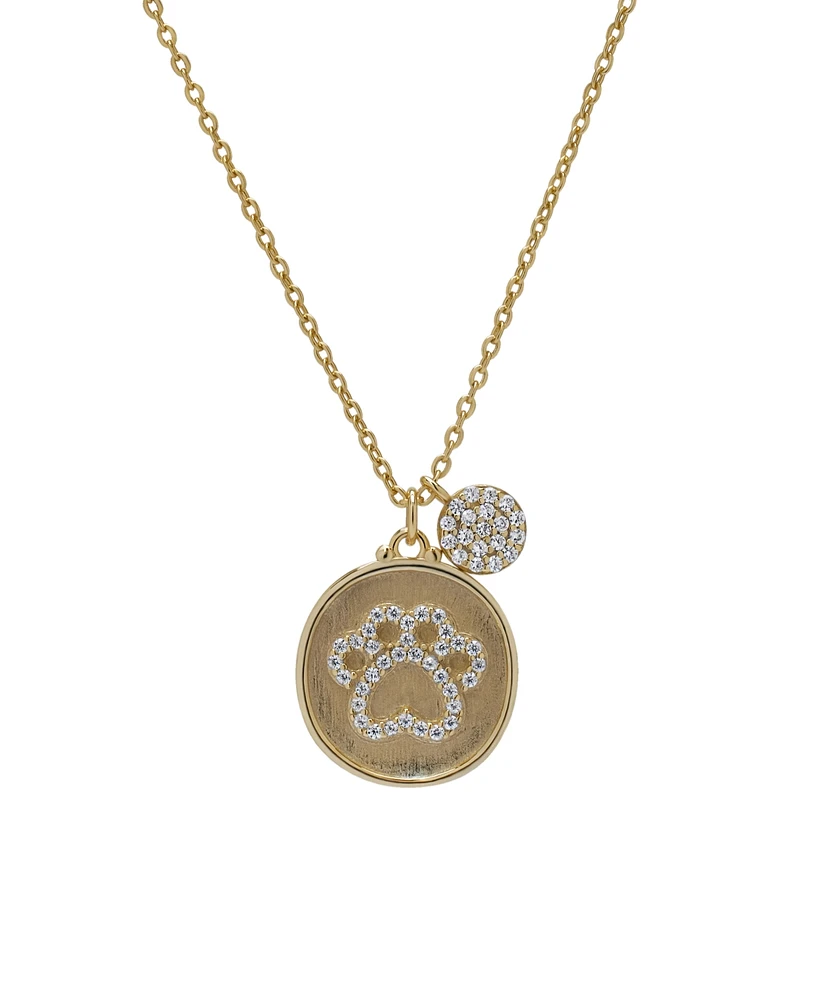 Macy's 14K Gold Plated Cubic Zirconia Dog Paw Disk Pendant Necklace