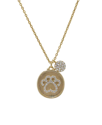 Macy's 14K Gold Plated Cubic Zirconia Dog Paw Disk Pendant Necklace