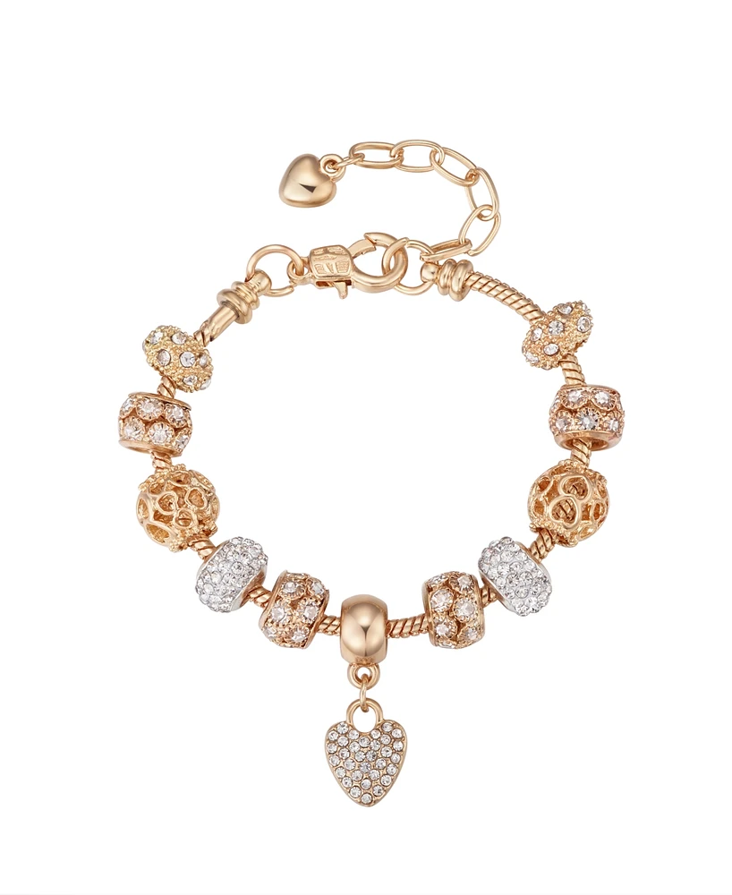 Macy's 14K Gold Plated Cubic Zirconia Heart Charm Bracelet