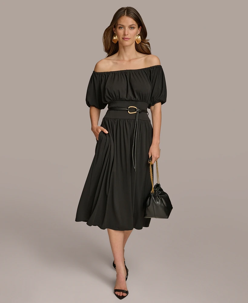 Donna Karan Women's Off-The-Shoulder Belted Jersey Dress