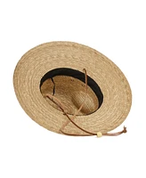 Angela & William Palm Braid Wide Brim Panama Fedora Sun Hat with Chin Cord