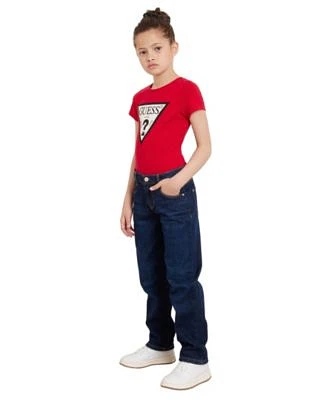 Guess Big Girls Denim 5 Pocket Straight Jeans Triangle Rhinestone Logo T Shirt