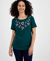 Holiday Lane Women's Candy Cane Twist Short-Sleeve Top, Created for Macy's