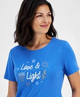 Holiday Lane Women's Love & Light Short-Sleeve Top, Created for Macy's