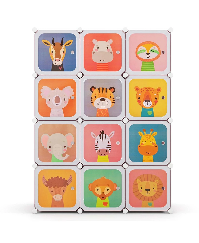 Costway 12-Cube Kids Wardrobe Baby Dresser Bedroom Armoire Clothes Hanging Closet with Door