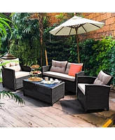 Costway 8PCS Outdoor Rattan Furniture Set Cushioned Sofa Armrest Table