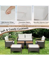 Costway 7PCS Patio Rattan Furniture Set Cushion Armrest Loveseat Ottoman Table